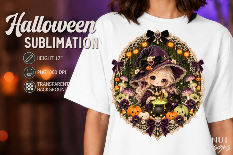 Cute Knitted Halloween Witch Lace Halloween sublimation