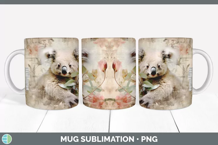 Vintage Koala Mug Wrap | Sublimation Coffee Cup Designs