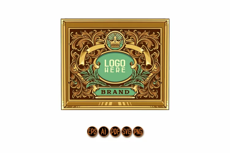 Vintage label crown swirl floral ornament illustrations