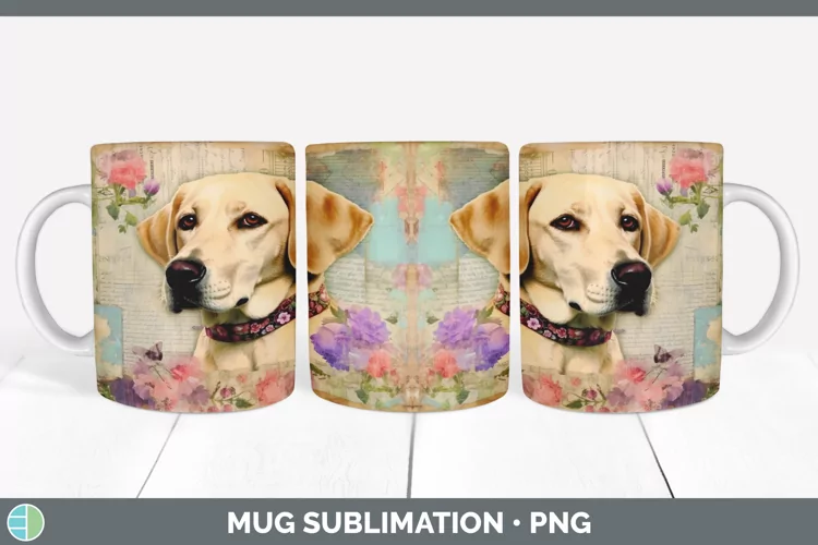 Vintage Labrador Retriever Dog Mug Wrap | Sublimation Coffee