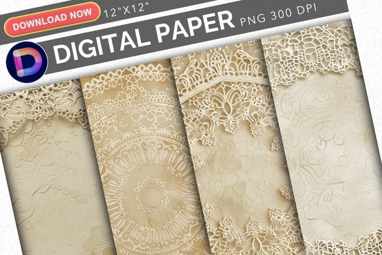 Vintage Doily Lace Digital Paper example image 1