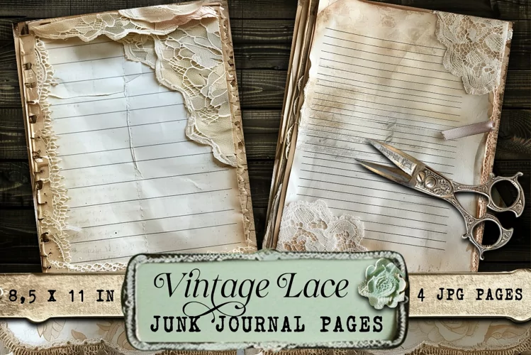 Vintage lace, 4 Junk journal pages