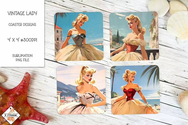 Vintage Ladies Coaster Sublimation Designs