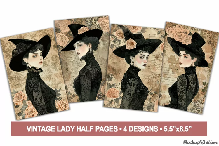 Victorian Ladies Junk Journal Printable Half Pages | Gothic