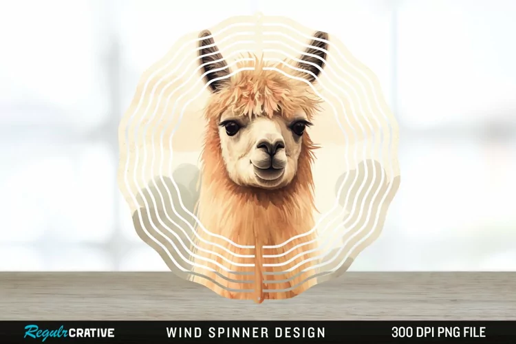 Vintage Llama Wind Spinner Sublimation Design PNG