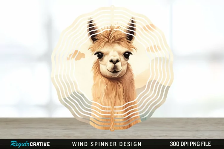 Vintage Llama Wind Spinner Sublimation Design PNG