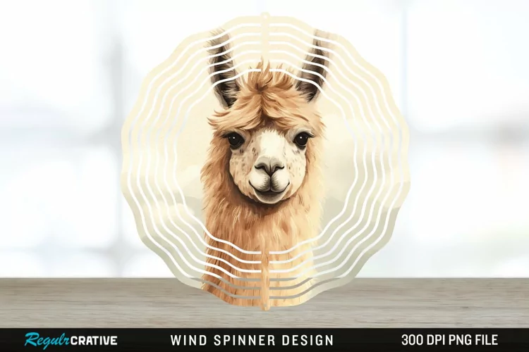 Vintage Llama Wind Spinner Sublimation Design PNG