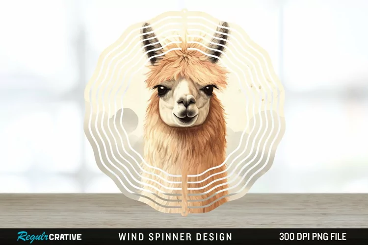 Vintage Llama Wind Spinner Sublimation Design PNG