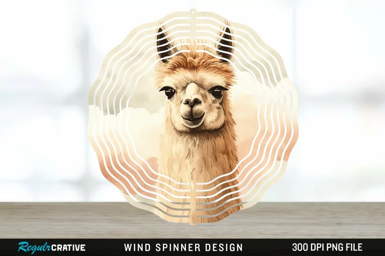 Vintage Llama Wind Spinner Sublimation Design PNG