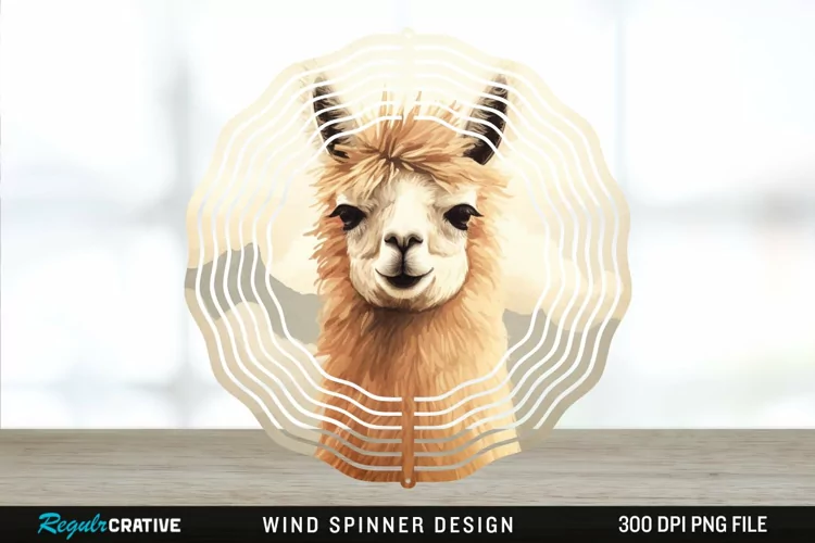 Vintage Llama Wind Spinner Sublimation Design PNG