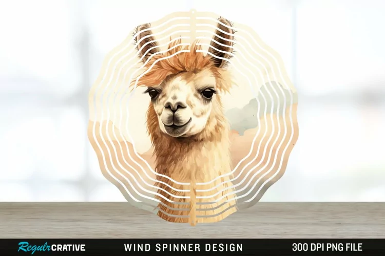 Vintage Llama Wind Spinner Sublimation Design PNG