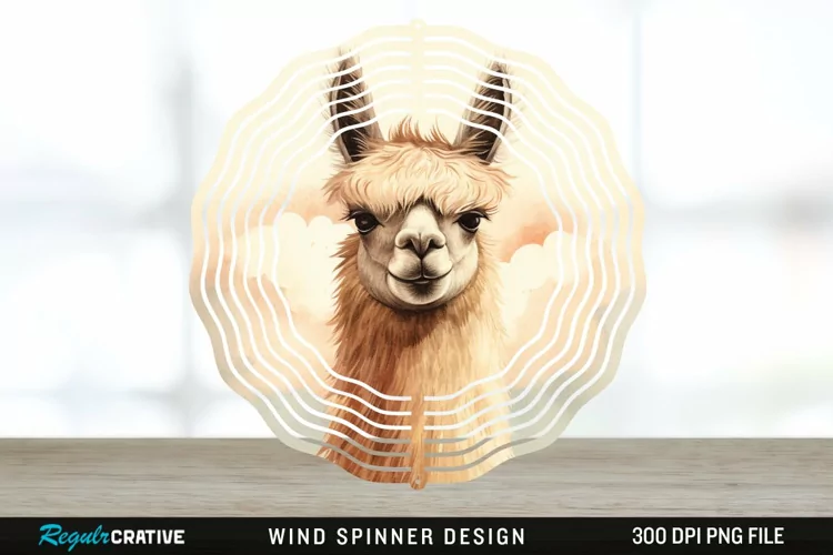 Vintage Llama Wind Spinner Sublimation Design PNG