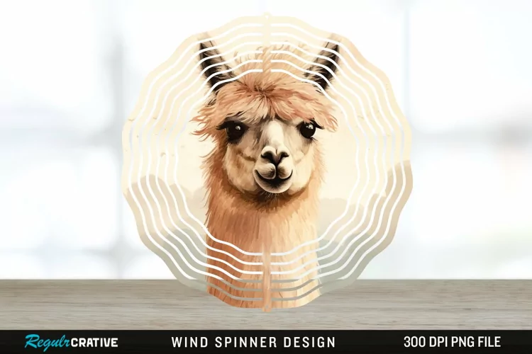 Vintage Llama Wind Spinner Sublimation Design PNG
