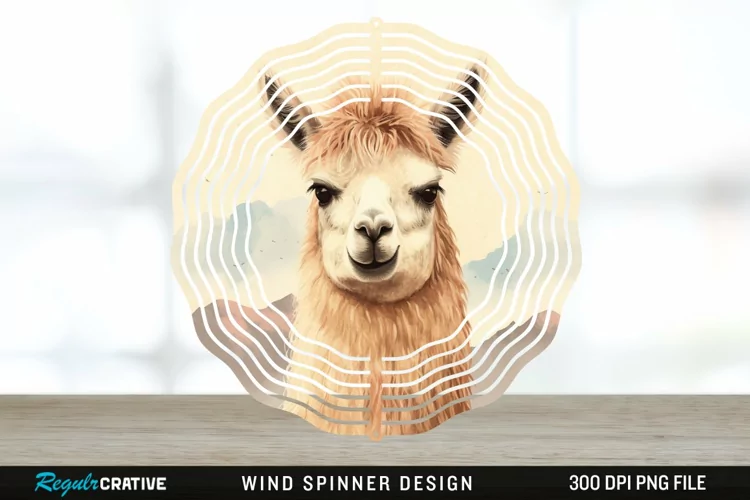 Vintage Llama Wind Spinner Sublimation Design PNG