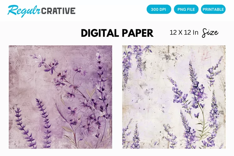 Vintage Lavender Digital Paper, Vintage Lavender Pattern