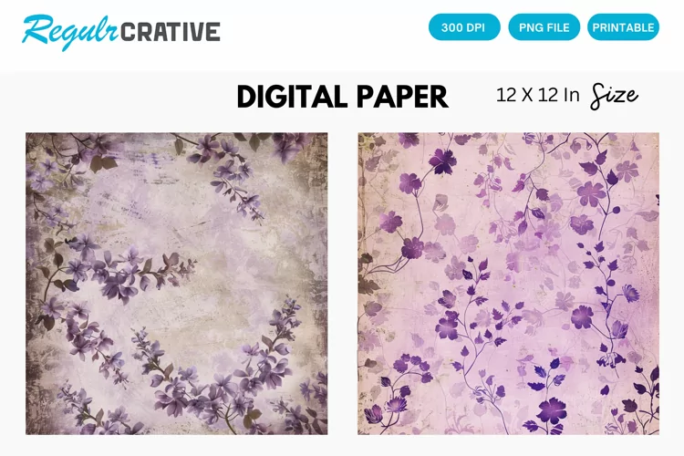 Vintage Lavender Digital Paper, Vintage Lavender Pattern