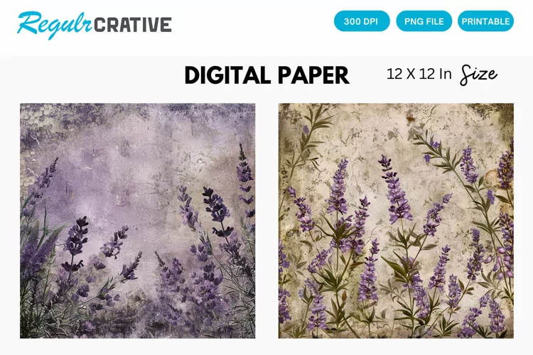 Vintage Lavender Digital Paper, Vintage Lavender Pattern