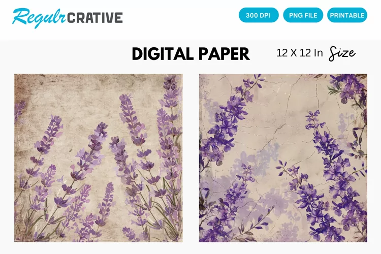 Vintage Lavender Digital Paper, Vintage Lavender Pattern