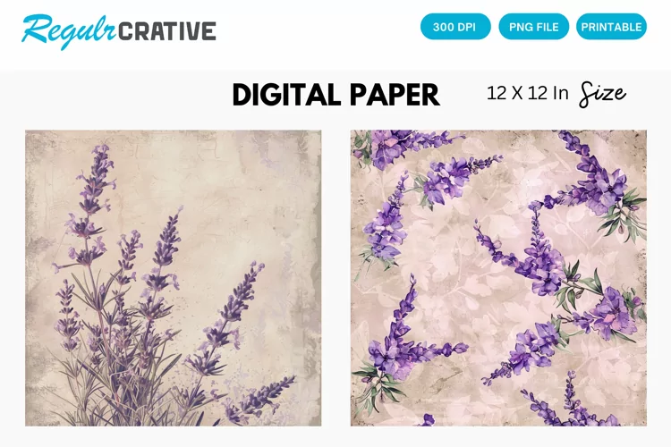 Vintage Lavender Digital Paper, Vintage Lavender Pattern