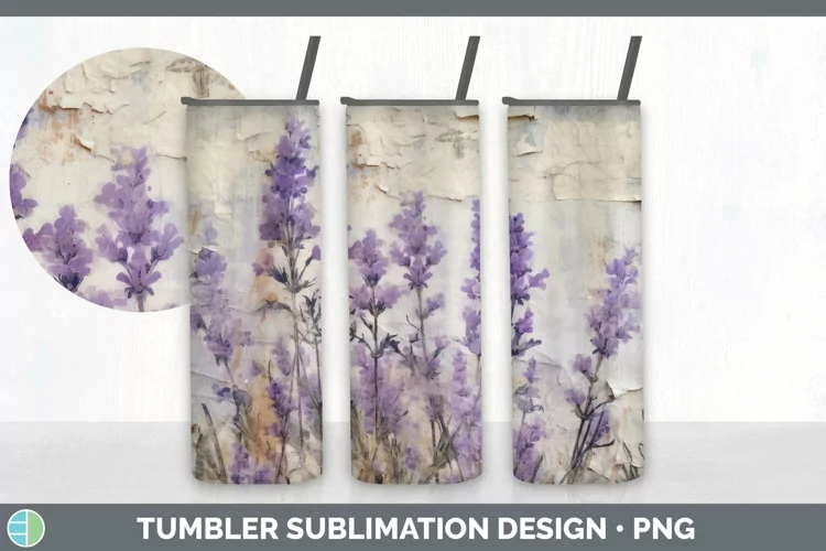 Vintage Lavender Flowers Tumbler | Sublimation 20 oz Skinny