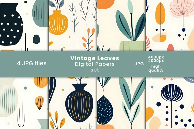 vintage leaves digital paper and simple patterns
