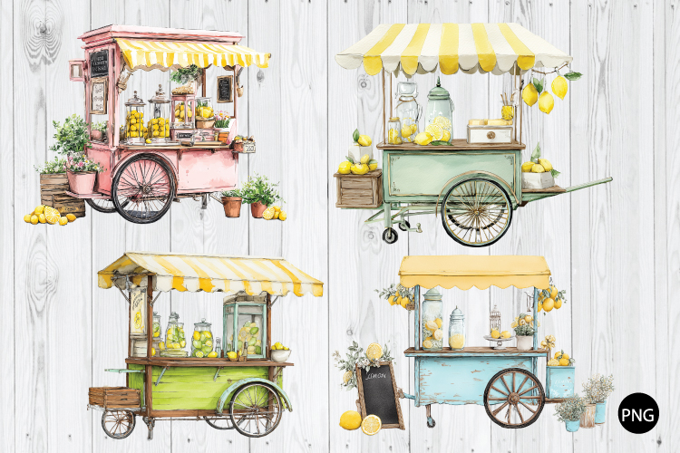Vintage Lemonade Cart PNG, Summer PNG, Summer PNG