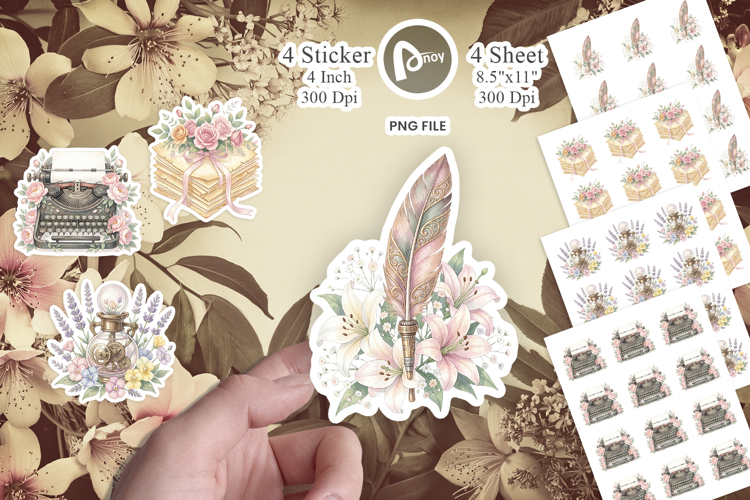 Vintage Letter And Floral Sticker