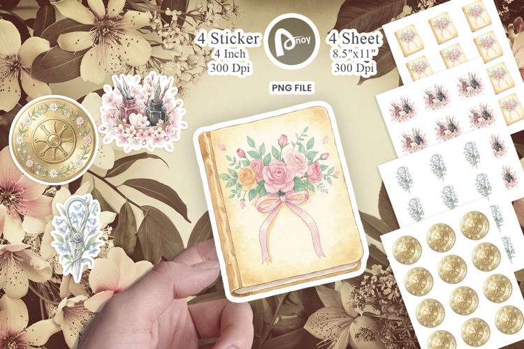 Vintage Letter And Floral Sticker