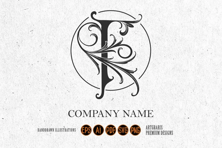 Vintage letter T monogram logo flourish elegance monochrome