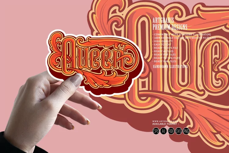 Vintage lettering word queen illustrations
