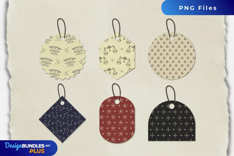 Vintage Libra Seamless Pattern Shaped Tags