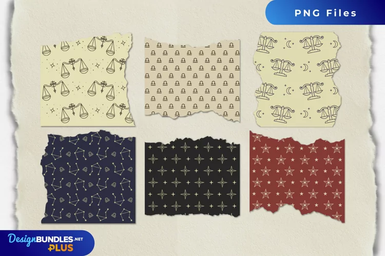 Vintage Libra Seamless Pattern Torn Paper