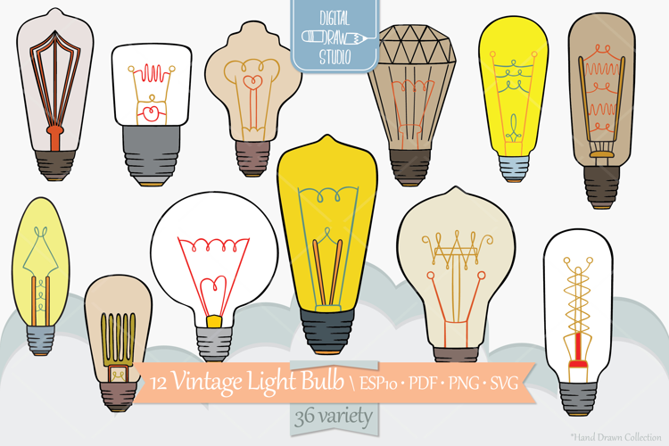 Vintage Light Bulbs | Colored Hand Drawn Edison Lights