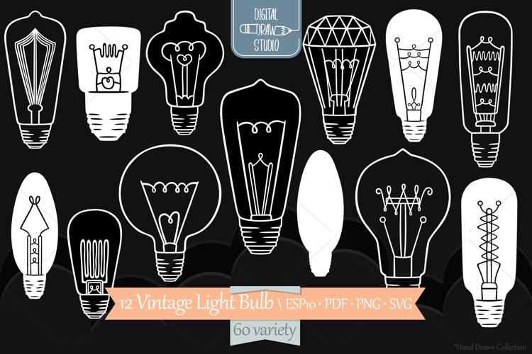 Vintage Light Bulbs | White Hand Drawn Edison Lights