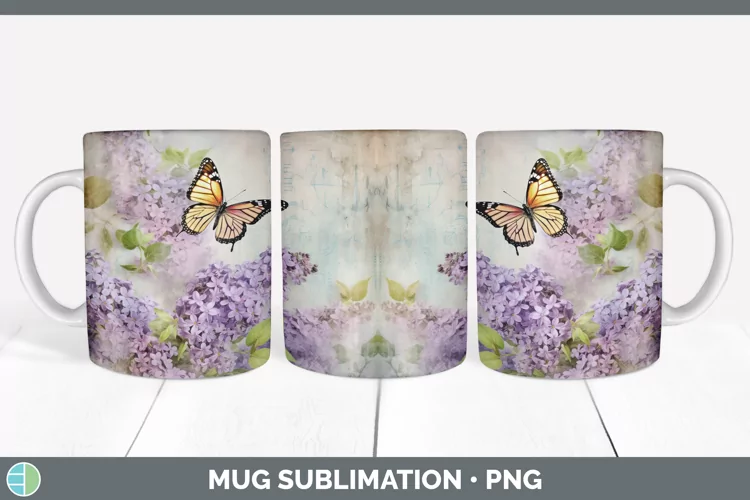 Vintage Lilac Flowers Mug Wrap | Sublimation Coffee Cup Desi