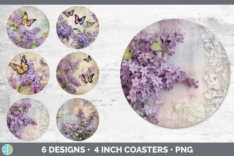 Vintage Lilac Flowers Round Coaster | Sublimation Coaster De