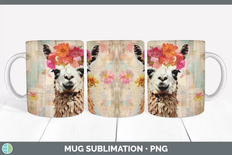 Vintage LLama Mug Wrap | Sublimation Coffee Cup Designs
