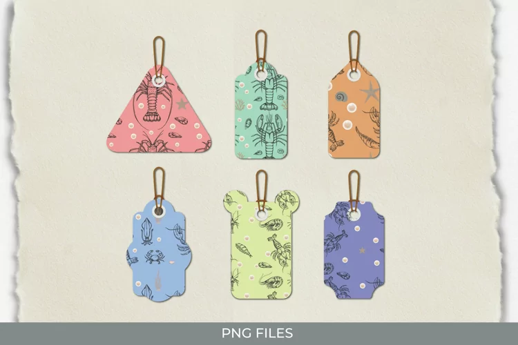 Vintage Lobster Seamless Pattern Shaped Tag