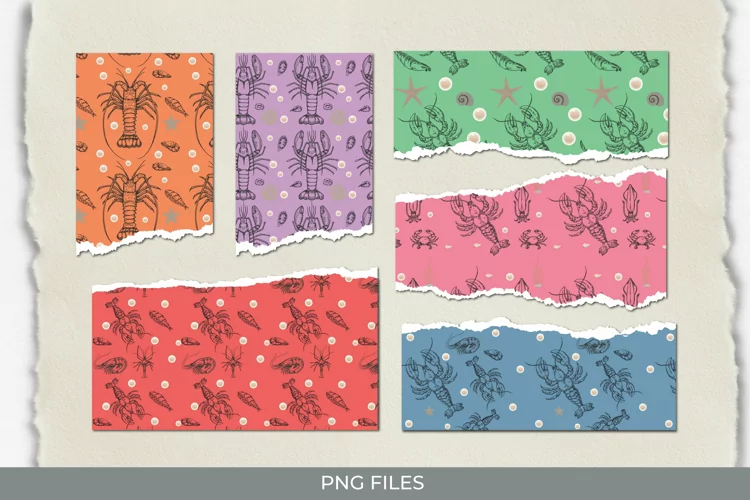 Vintage Lobster Seamless Pattern Torn Paper