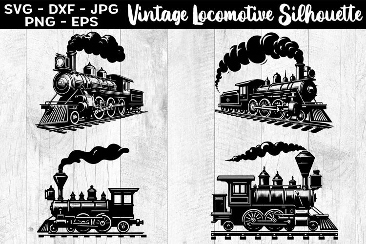 Vintage Locomotive Silhouettes SVG EPS PNG