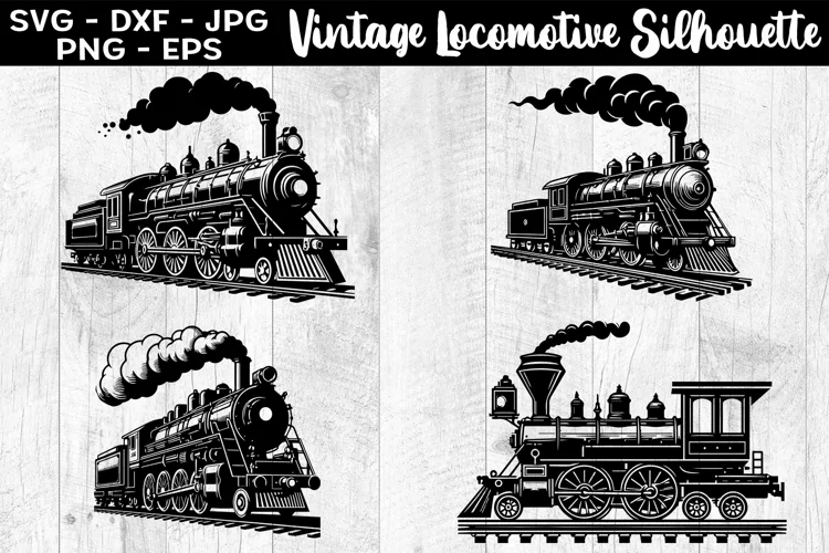 Vintage Locomotive Silhouettes SVG EPS PNG