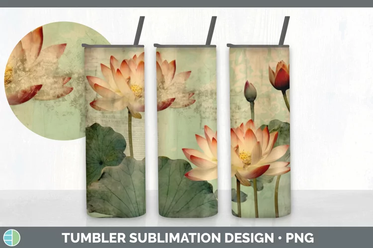 Vintage Lotus Flowers Tumbler | Sublimation 20 oz Skinny Tum