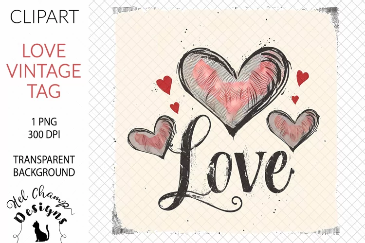 Love Vintage Tag #4 | Clipart | Sublimation