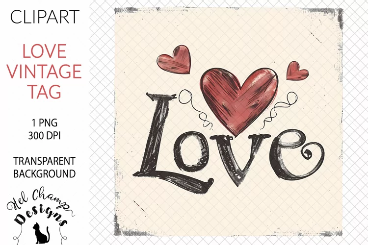 Love Vintage Tag #5 | Clipart | Sublimation