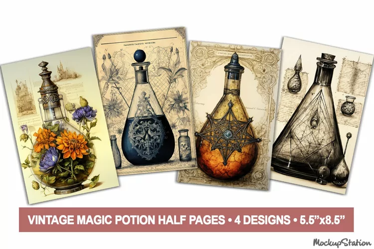 Magic Potion Bottles Pages JPG | Apothecary Ephemera Papers