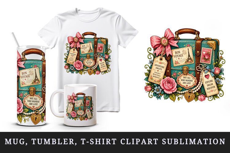 Vintage tumbler, mug wrap, clipart sublimation design example image 1