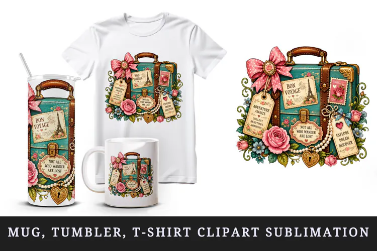 Vintage tumbler, mug wrap, clipart sublimation design