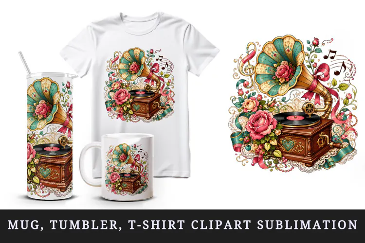 Vintage tumbler, mug wrap, clipart sublimation design