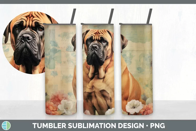 Vintage Mastiff Dog Tumbler | Sublimation 20 oz Skinny Tumbl