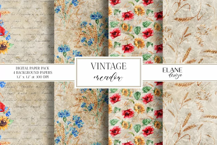 Vintage Meadow Flowers Digital Paper